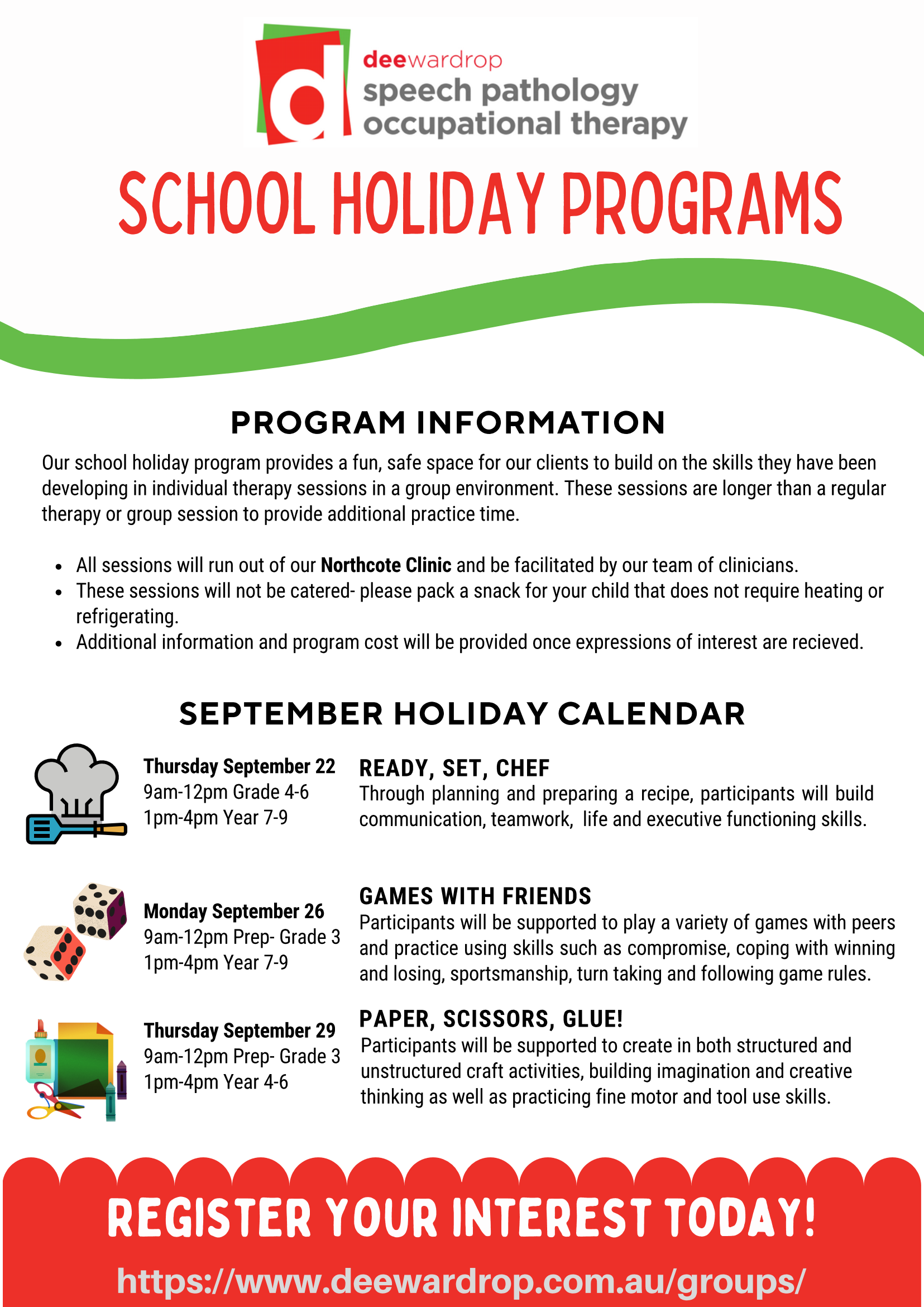 School Holiday Programs are back at DWSP!